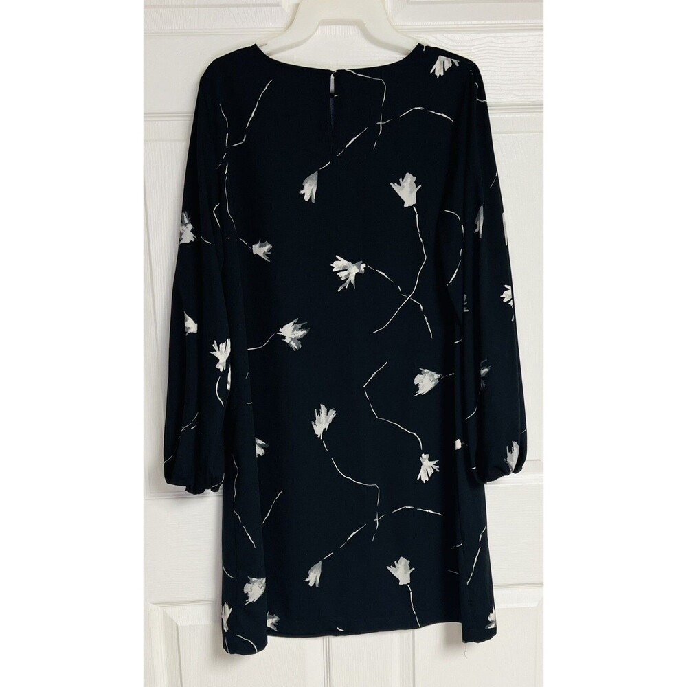 A New Day Women's Size Medium M Floral Print Long Sleeve Dress Black Floral - Picture 2 of 8